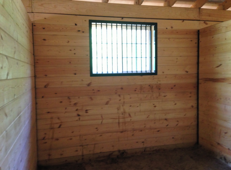 inside of boxstall. Window to exterior protected with power-coated steel grill